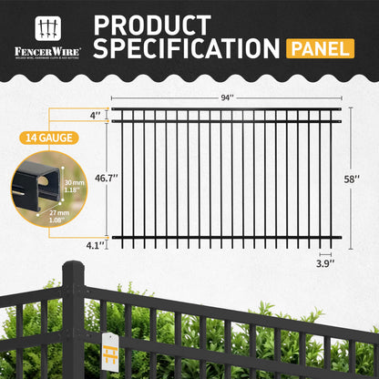 Fencer Wire 76FT Heavy Duty Flat Top Fence Barrier Kit, Anti-Rust Metal Steel Fence with 5FT Height X 8FT Width Panels, with Arched Gate, Posts, Connectors, Outdoor Fencing for Yard