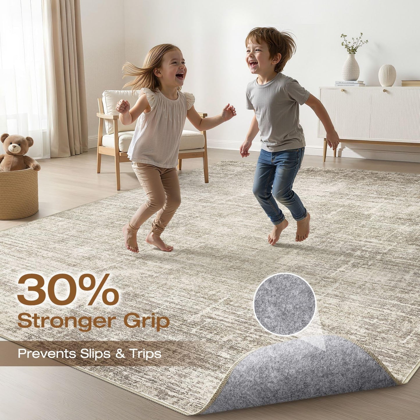 10x14 Area Rugs Living Room: Washable Large Neutral Brown Rug Abstract Soft Modern Stain Resistant Indoor Floor Non-Slip Carpet for Bedroom Nursery Kids Office Playroom Dining Room Under Table Home