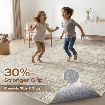 10x14 Area Rugs Living Room: Washable Large Neutral Brown Rug Abstract Soft Modern Stain Resistant Indoor Floor Non-Slip Carpet for Bedroom Nursery Kids Office Playroom Dining Room Under Table Home
