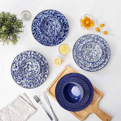 vancasso SELENE Plates and Bowls Set for 4, 12 Pieces Dinnerware Sets, Mircowave and Dishwasher Safe Dishes Set, Porcelain Blue Dinnerware