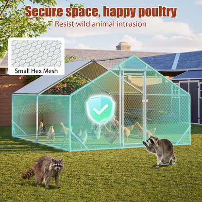 YOPTO Metal Chicken Coop,10x13x6.56ft Large Walk-in Chicken Runs W/Waterproof & Anti-Ultraviolet Cover,Spire Roof Hen House Enclosure W/Security Lock,Outdoor Poultry Pen for Backyard,Farm,Yard