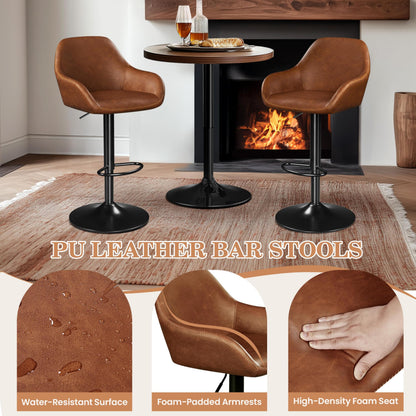 Yaheetech Bar Stools Set of 4, PU Leather Swivel Counter Height Barstools, Adjustable Bar Chairs with Backrest and Footrest, Kitchen Island Stool for Home Kitchen, Retro Brown