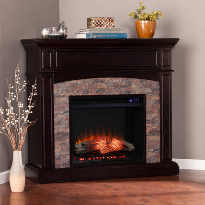 SEI Furniture - Grantham Convertible Touch Screen Electric Fireplace - Transitional Design, Brown Glass and Wood - Ideal for Living Room, Bedroom (FR9359)
