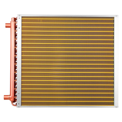 VEVOR Water to Air Heat Exchanger, 22 x 22 in Finned Tube HVAC Heat Exchanger Coil with Copper Tubes & Aluminum Fins, 190K BTU Output for Outdoor Wood Furnace, Hydronic Heating & Cooling Systems