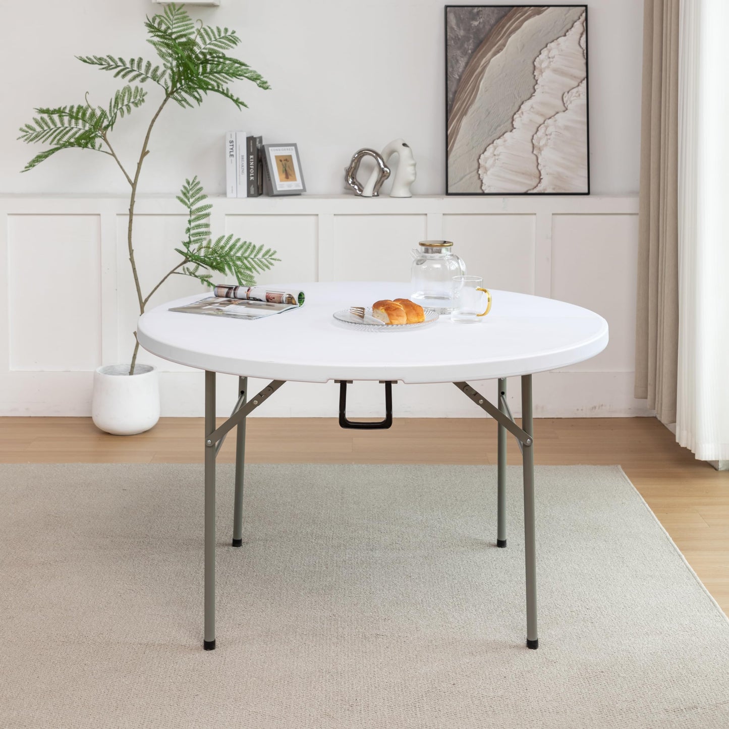 BTEXPERT Set of 5, White 4 Ft 48inch Round Plastic Folding Table Commercial Portable for Banquet Dining Wedding Party Events Home Kitchen Patio Backyard Indoor Outdoor