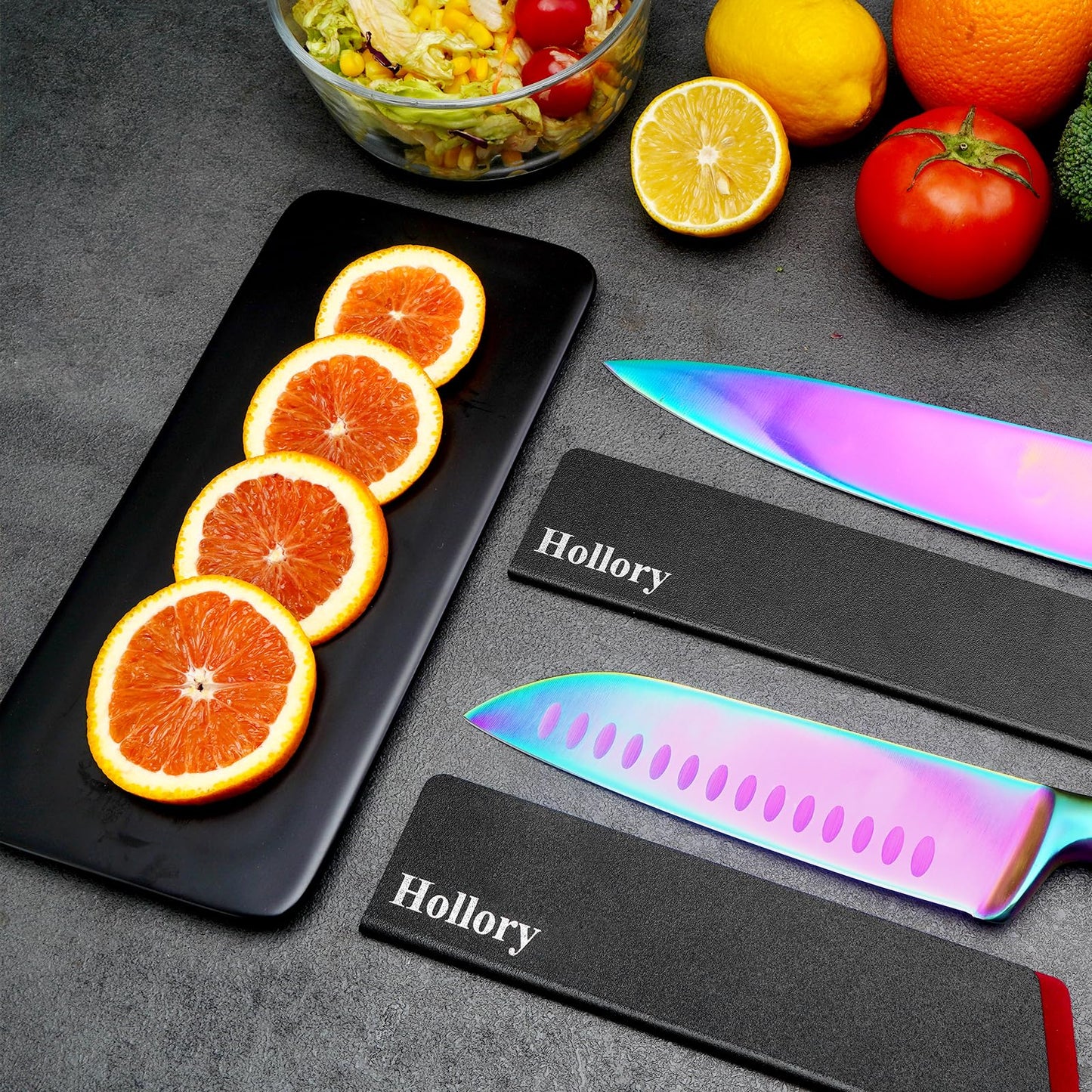 Hollory Kitchen Knife Guards Set, Universal Blade Covers, Abs Plastic BPA-Free Blade Protector with Velvet Lining, Professional Kitchen Knife Storage Solution for Home Cooks, Black (2 Pcs)