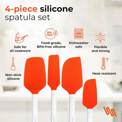 M KITCHEN WORLD Heat Resistant Silicone Spatulas Set | Non-Stick Rubber Kitchen Utensils for Cooking, Baking | Set of