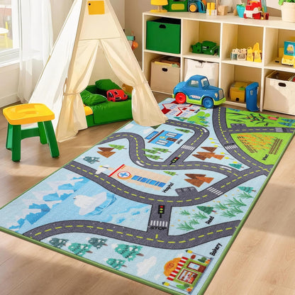 32"x60" 2pcs, BEQHAUSE Kids Rug City Life, Educational Road Traffic Kids Rug Non Slip Washable Play Mat Carpets