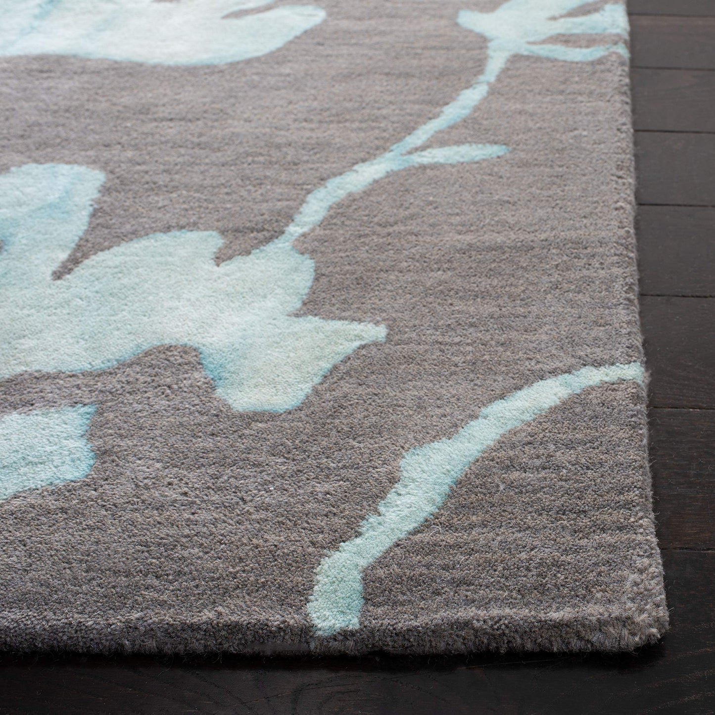 SAFAVIEH Dip Dye Collection 9' x 12' Grey / Turquoise DDY716L Handmade Floral Watercolor Premium Wool Area Rug