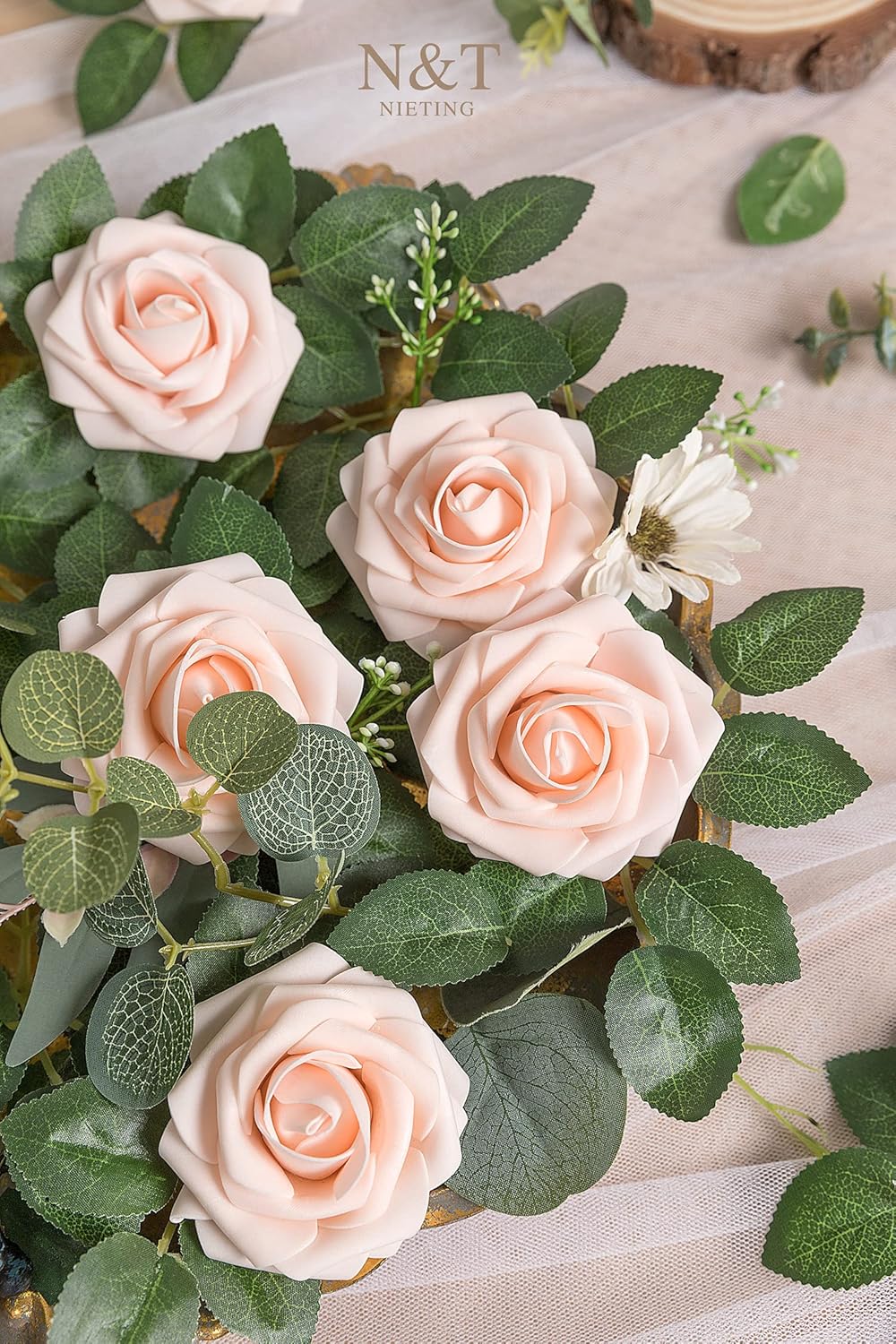 N&T NIETING Artificial Flowers, 25Pcs Fake Roses for DIY Wedding Bouquets, Home Decorations, Blush