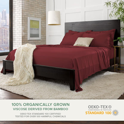 Pure Bamboo Queen Sheets - Luxuriously Soft 100% Organic Viscose Bed Sheet Set | Cooling & Durable (Queen, Merlot)