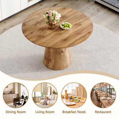 Vohuai 45-Inch Round Dining Table, Wood Round Table for 4/6, Seamless One-Piece Tabletop with Stable Conical Pedestal Base, Mid-Century Modern Round Dinner Table for Small Spaces Kitchen, Urban Family