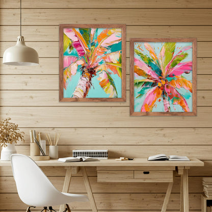 Kemingni 2 Pack Abstract Palm Tree Diamond Painting Kit, Tropical Pink Palm Tree Diamond Art Kits for Adults Beginners, Full Drill Gem Painting for Home Wall Decor, 9.8x11.8 Inch