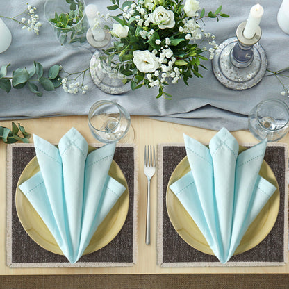 Ramanta Home Baby Blue Cloth Dinner Napkin Set of 12-18x18 Inch, Easter Premium Cotton Linen Flax Hemstitched Napkins for Spring Decor Wedding, Party, Kitchen | Soft Durable Washable for Everyday Use