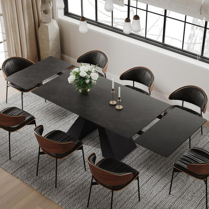 FHKJ Modern Expandable Dining Table- 63" to 94.5" Extendable Dining Room Table, Gray Sintered Stone Top with Black Metal Base - Seats 6-12, Easy Assembly (Table Only)