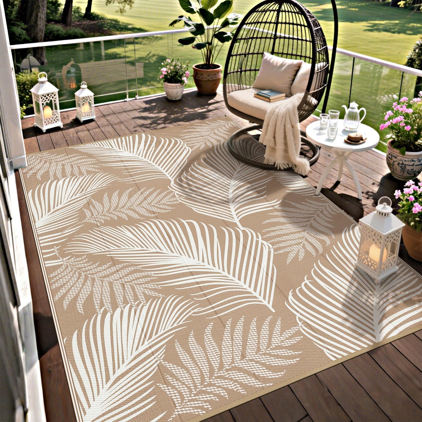 Pauwer Outdoor Rug 5'x8' Waterproof for Patios, Reversible Plastic Straw Rug, Indoor Outdoor Area Carpet RV Mat, Patio Camping Mats for RV, Picnic, Backyard, Deck, Balcony, Porch