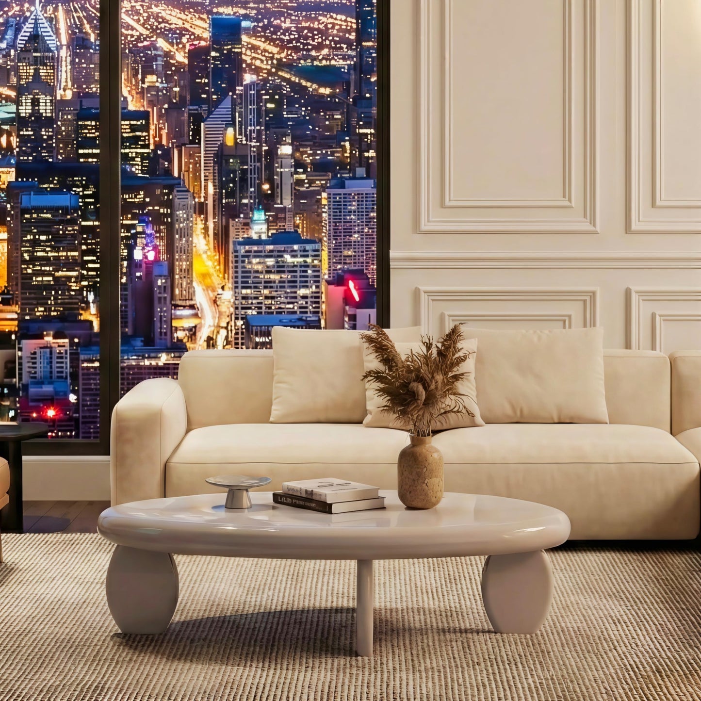 46" Modern Cobblestone Coffee Table, High Gloss Gray Oval Top with Sculptural Pebble Legs, Engineered Wood Construction, Contemporary Centerpiece for Living Rooms, Minimalist Home Interiors, Gray