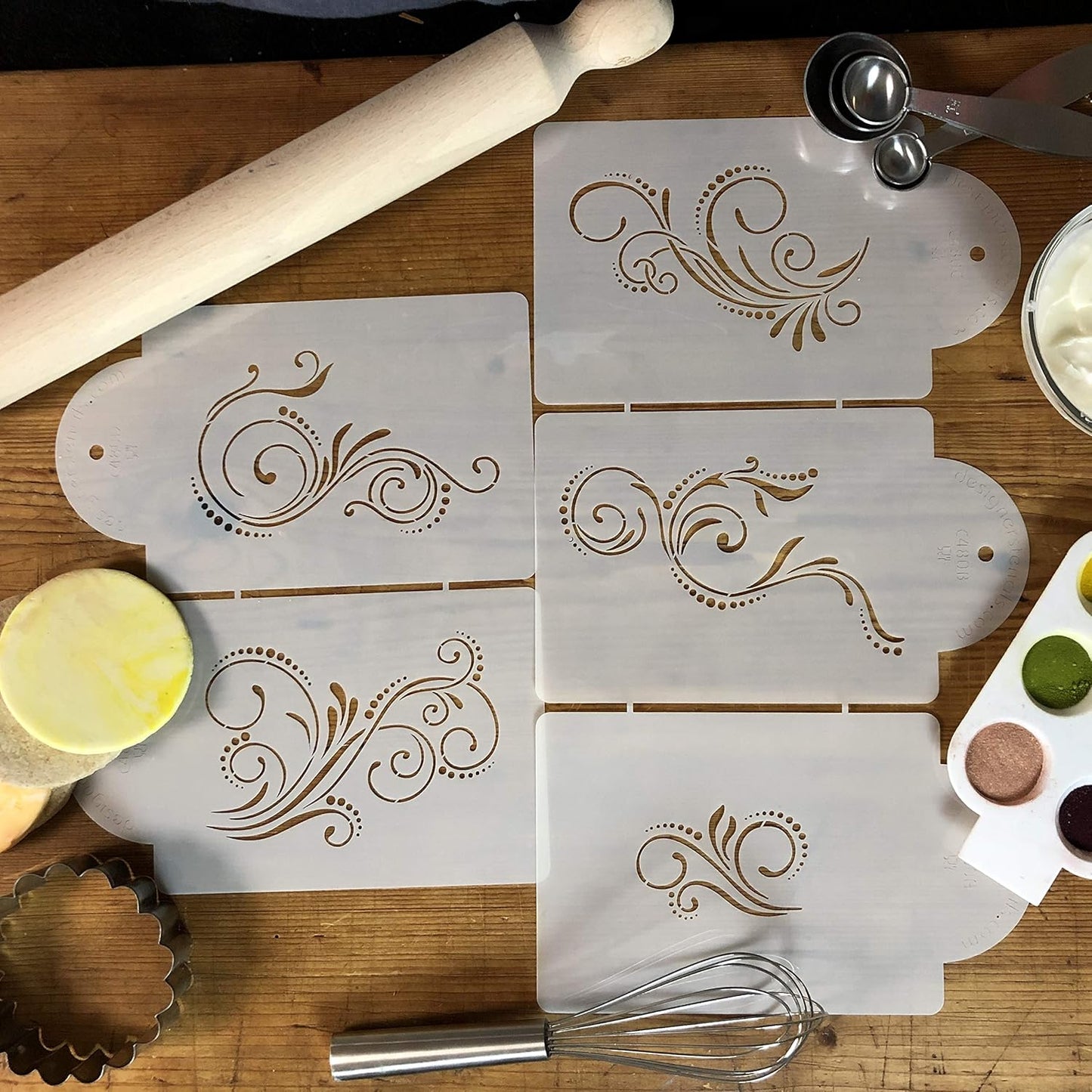 Designer Stencils C480 Five Scroll Cake Stencil Set, Beige/Semi-Transparent