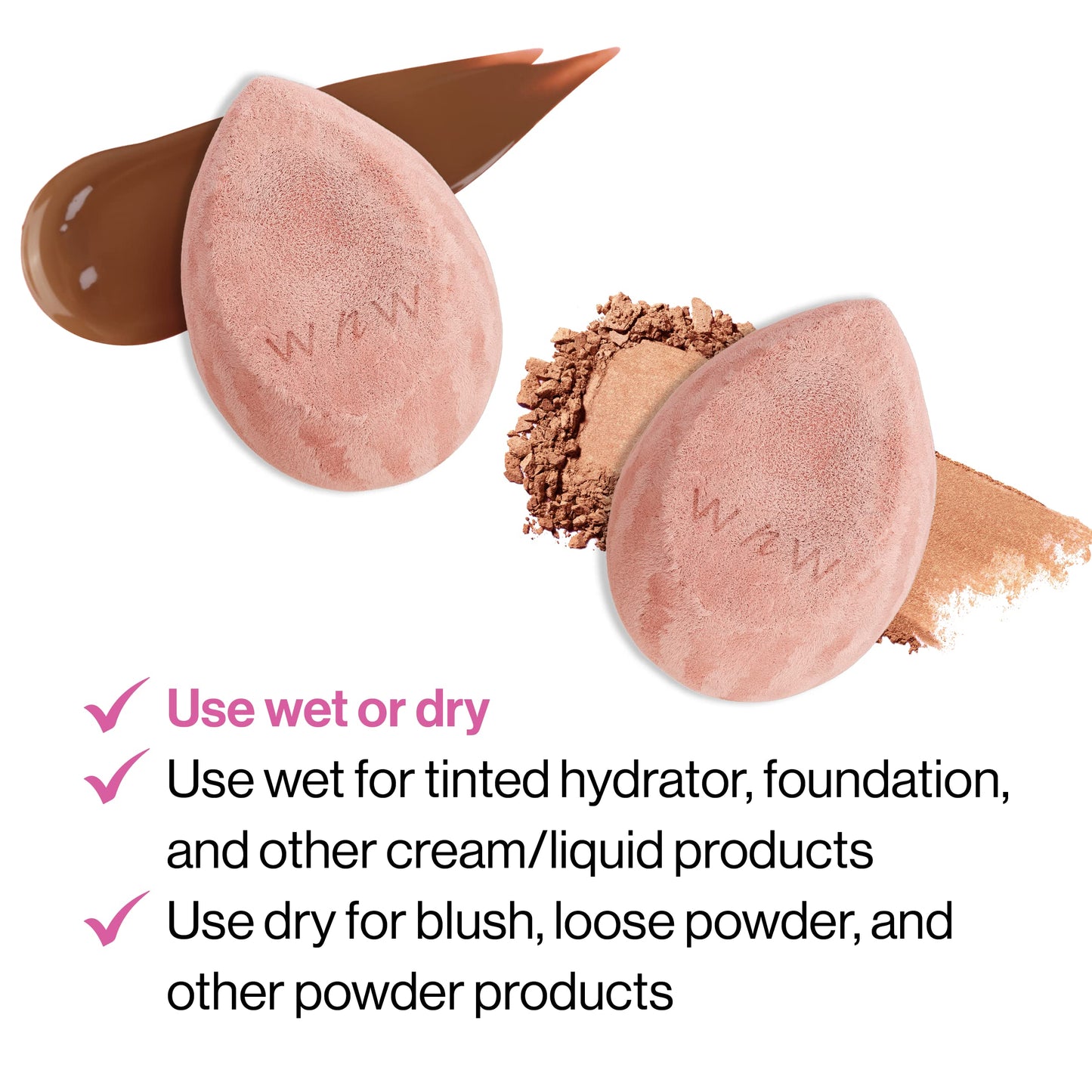 wet n wild Makeup Sponge - Low Product Absorption for Streak-Free Application, Effortless Blending Beauty for a Smooth Professional Looking Finish, Cruelty-Free & Vegan-Pink