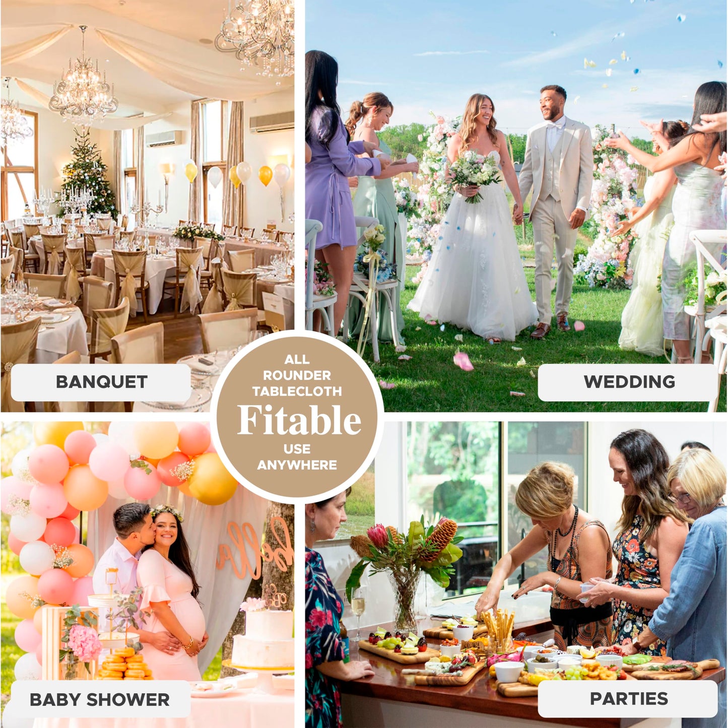 Fitable 6 Pack Gold Round Tablecloths - 90 Inches Round - Wrinkle and Stain Resistant Fabric Table Clothes, Washable Polyester Table Covers for Wedding Party Banquet Formal Events Fall Thanksgiving