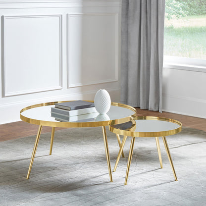 Coaster Home Furnishings - Kaelyn - 2-Piece Round Mirror Top Nesting Coffee Table with Metal Frame - Contemporary - Living Room - Gold - 723918