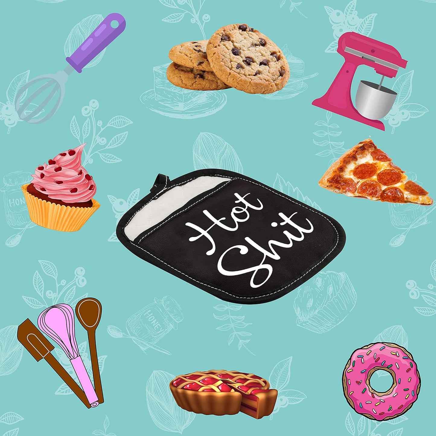Funny Oven Pads Pot Holder with Pocket, Hot Shit Humor Gift for Baker