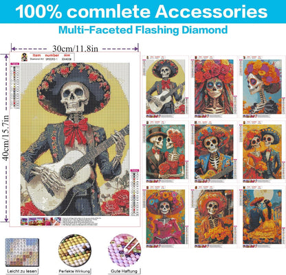 WUDWL 9 Pack Halloween Diamond Art Kits for Adults Beginner, Day of the Dead DIY Modern Diamond Painting Kits 5D Diamond Dots Gem Art Crafts with Tools,Round Full Drill for Women's hobbies-12x16in