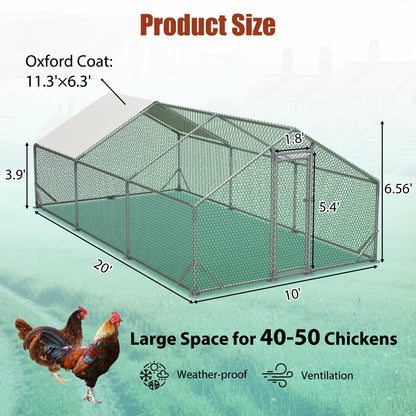 YOPTO Chicken Coop,10x20x6.56ft Large Metal Chicken Coop with Run,Walk in Chicken Run W/Removable Waterproof & Anti-Ultraviolet Cover,Chicken Pen W/Security Lock,Hen House Enclosure for Farm,Yard