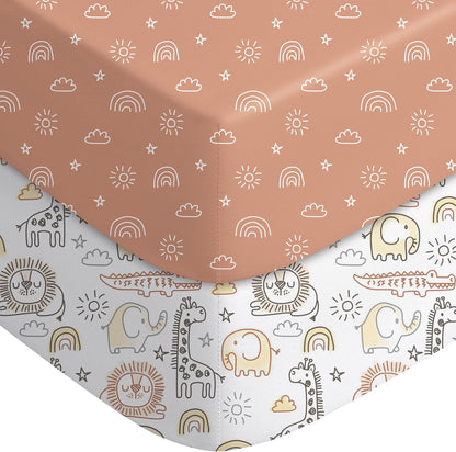 Yoofoss Baby Pack and Play Sheets - Ultra Soft 2-Pack Fitted Mini Crib Sheets | 38x26, Neutral Animal Design