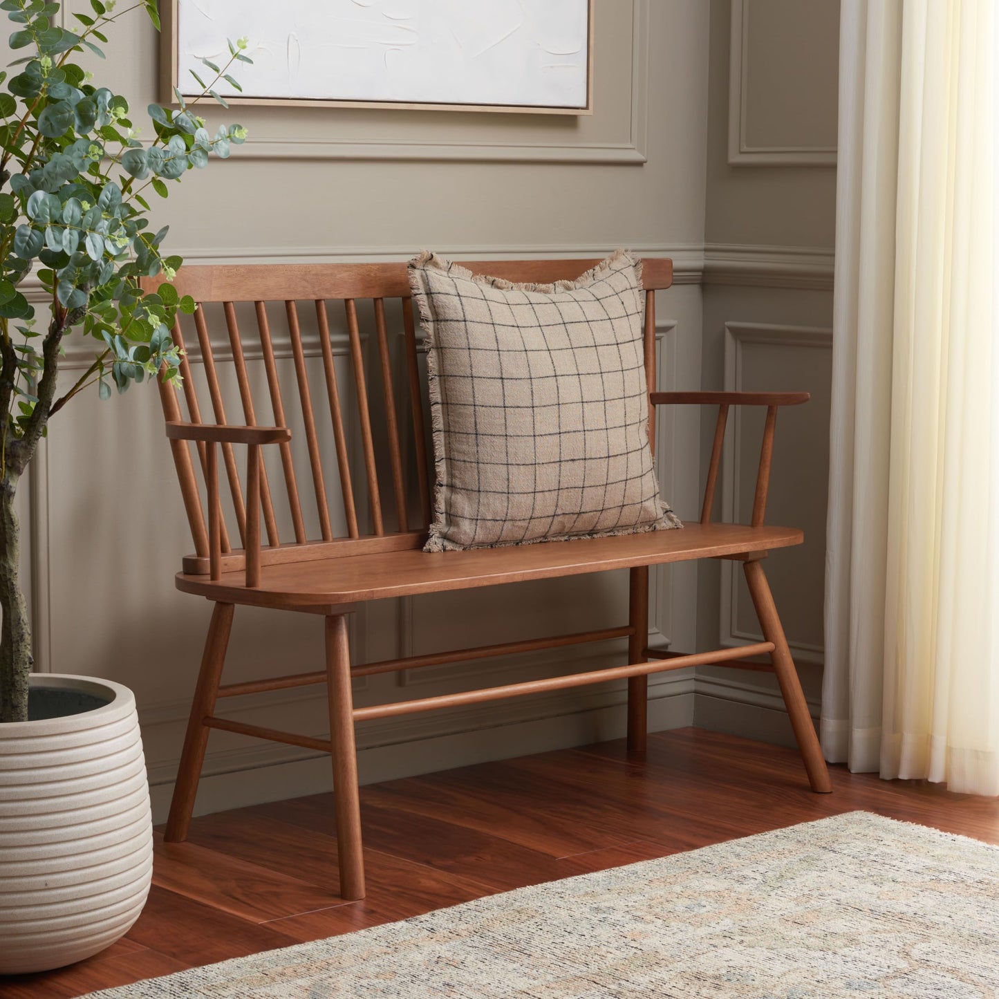 SAFAVIEH Furniture - Addison Loveseat - Honey - Solid Wood - Coastal Slatted Design - Ideal for Living Room, Sunroom, Bedroom, 18" Seat Height (AMH8513D)