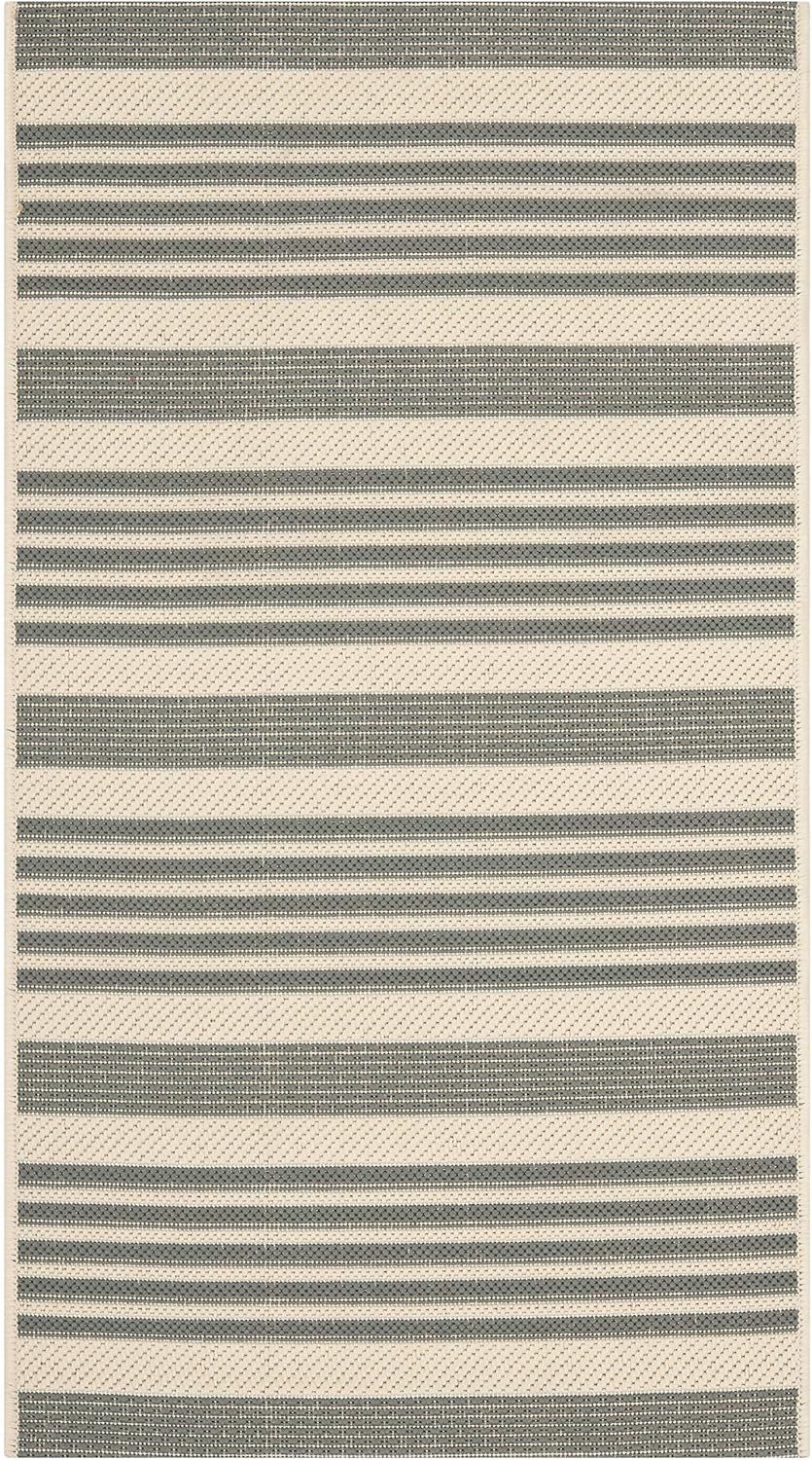 SAFAVIEH Courtyard Collection Accent Rug - 2' x 3'7", Grey & Bone, Stripe Design, Non-Shedding, Easy Care,