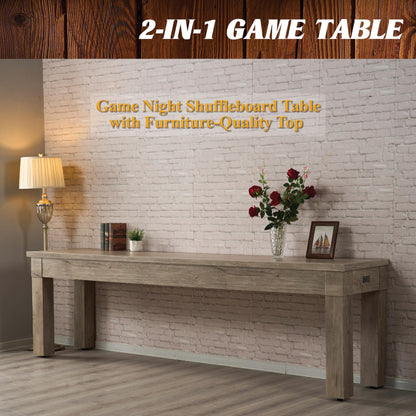 Barrington 9 ft Monteray Shuffleboard Table with Buffet Top, 2-in-1 Game Table & Furniture Style Dining Surface, UV-Coated Playfield, Climate Adjusters, Leg Levelers, 8 Pucks & Speed Powder Included