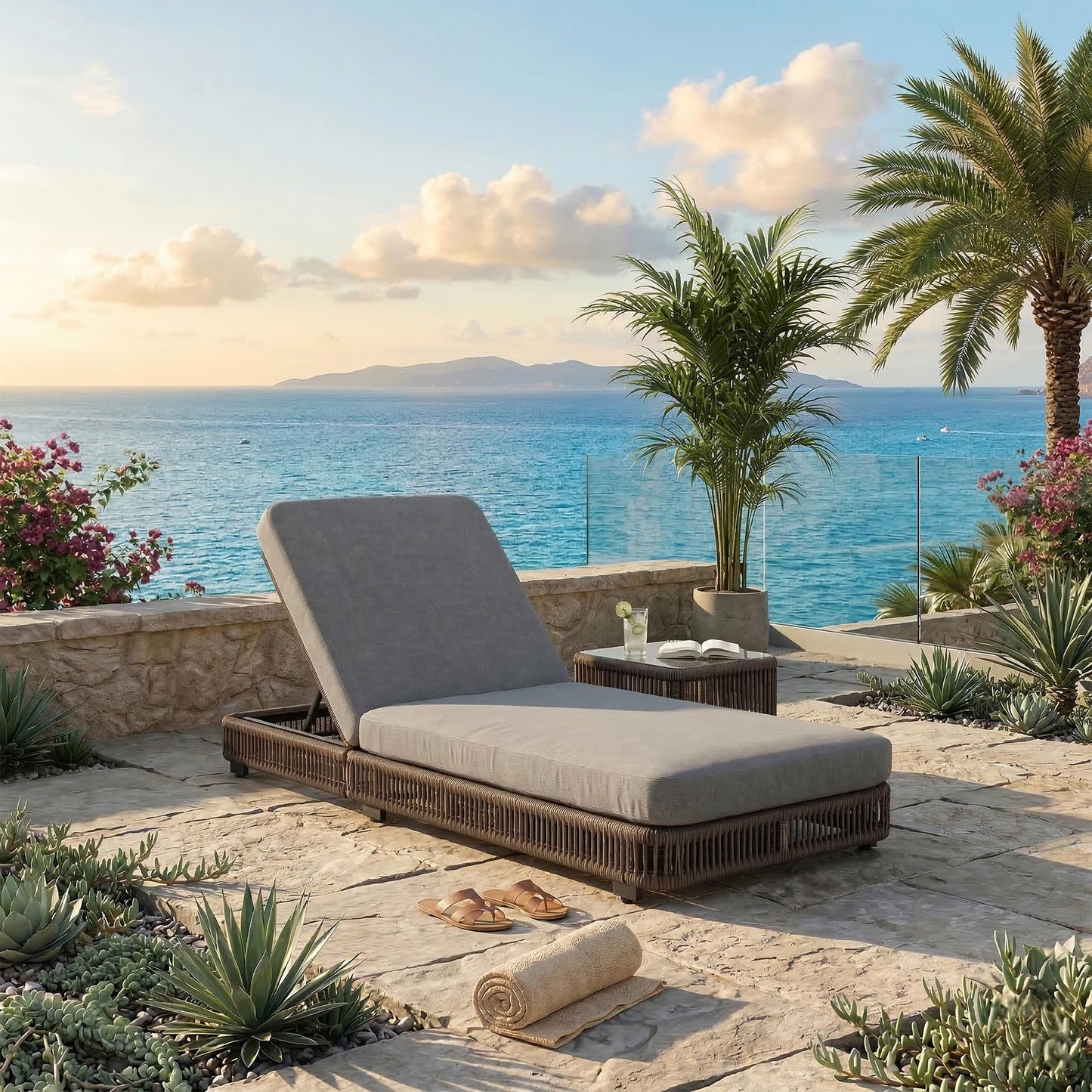 Outdoor Chaise Lounge Chair, 5-Position Adjustable Backrest, All-Weather Grey PE Rattan Wicker Recliner with 5 Inch Grey Cushion, Water-resistant Patio Lounge Chair for Poolside, Beach, Backyard