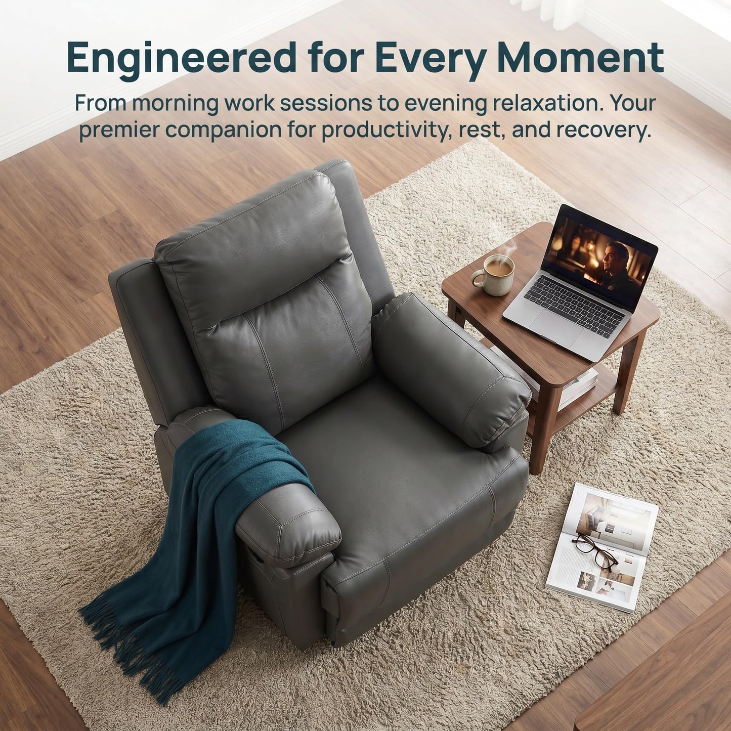 Trygoal Manual Recliner Chair, Nursery Rocking Chair, Lazy Boy Recliner Chair for Adults, Gaming Recliner wih Overstuffed Arms, Suitable for Home Theater, Living Room, Bedroom, Deep Gray