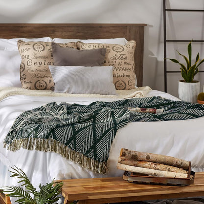 DII Diamond Throw Collection Fringed Woven Cotton Blanket, 50x60, Olive Green
