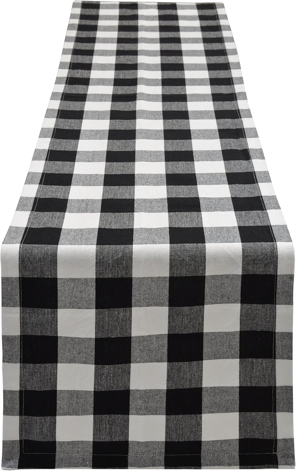 Yourtablecloth Plaid Checkered Table Runner - Washable Indoors or Outdoors (Black and White, 14 x 108)