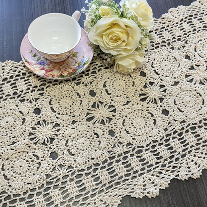 15.7"x59" USTIDE Handmade Crochet Lace Table Runners Beige Cotton Doilies for Coffee Table Dresser End Table