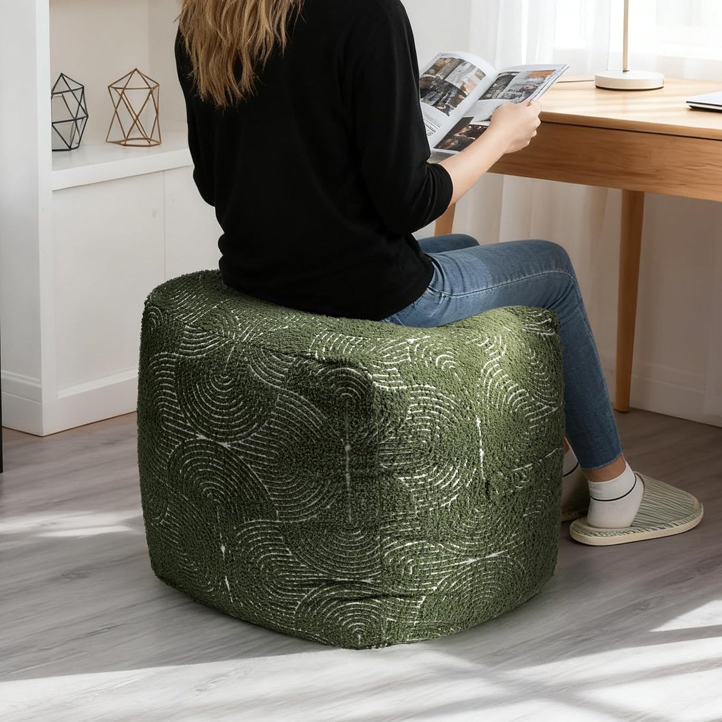 18"x18"x18", AELS Unstuffed Boho Textured Pouf Cover, Organic Modern Mid Century Rainbow Tufted Storage Bean Bag Cubes