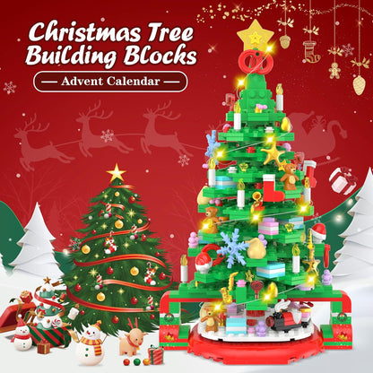 Advent Calendar 2024 Christmas Tree Building Set, 24 Boxes Christmas Countdown Calendar with Warm Light for Adults