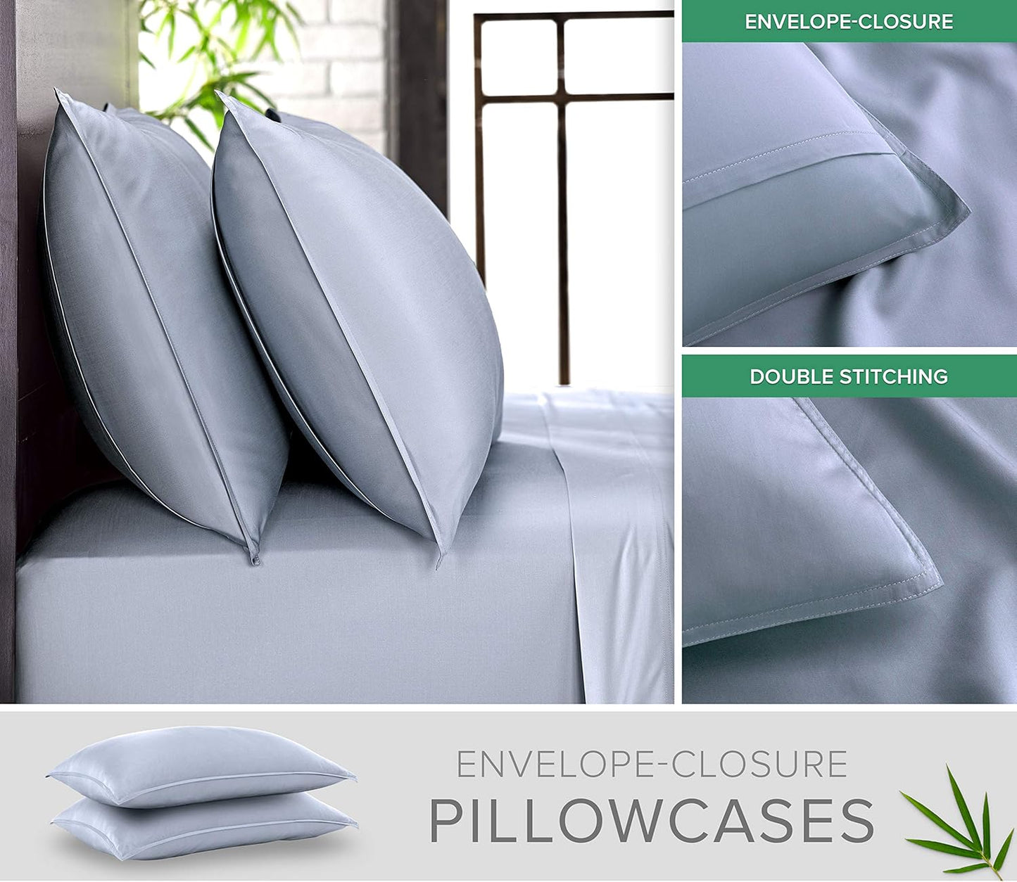 Pure Bamboo King Sheets - Luxuriously Soft 100% Organic Viscose Bed Sheet Set | Sterling Blue, Double Stitching