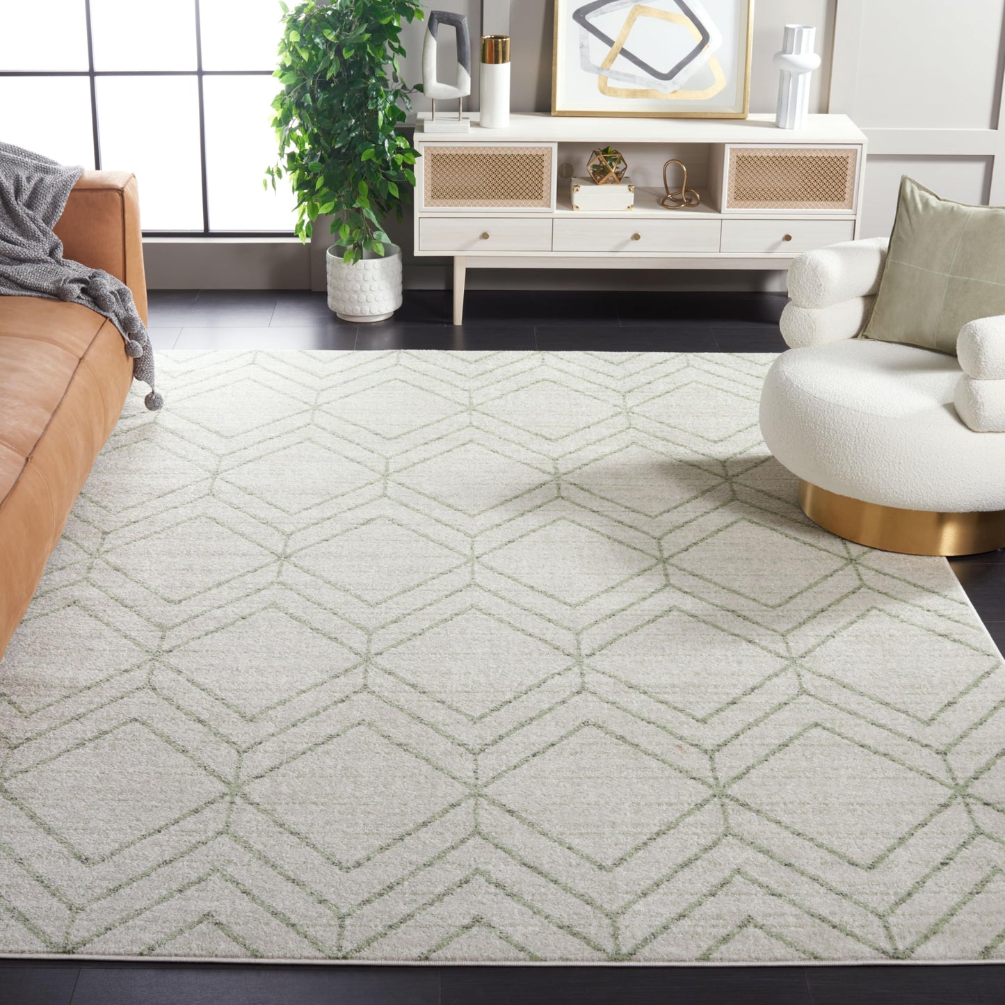 SAFAVIEH Adirondack Collection Area Rug - 10' x 14', Ivory & Sage, Modern Geometric Design, Non-Shedding & Easy Care, Ideal for High Traffic Areas in Living Room, Bedroom (ADR241W)