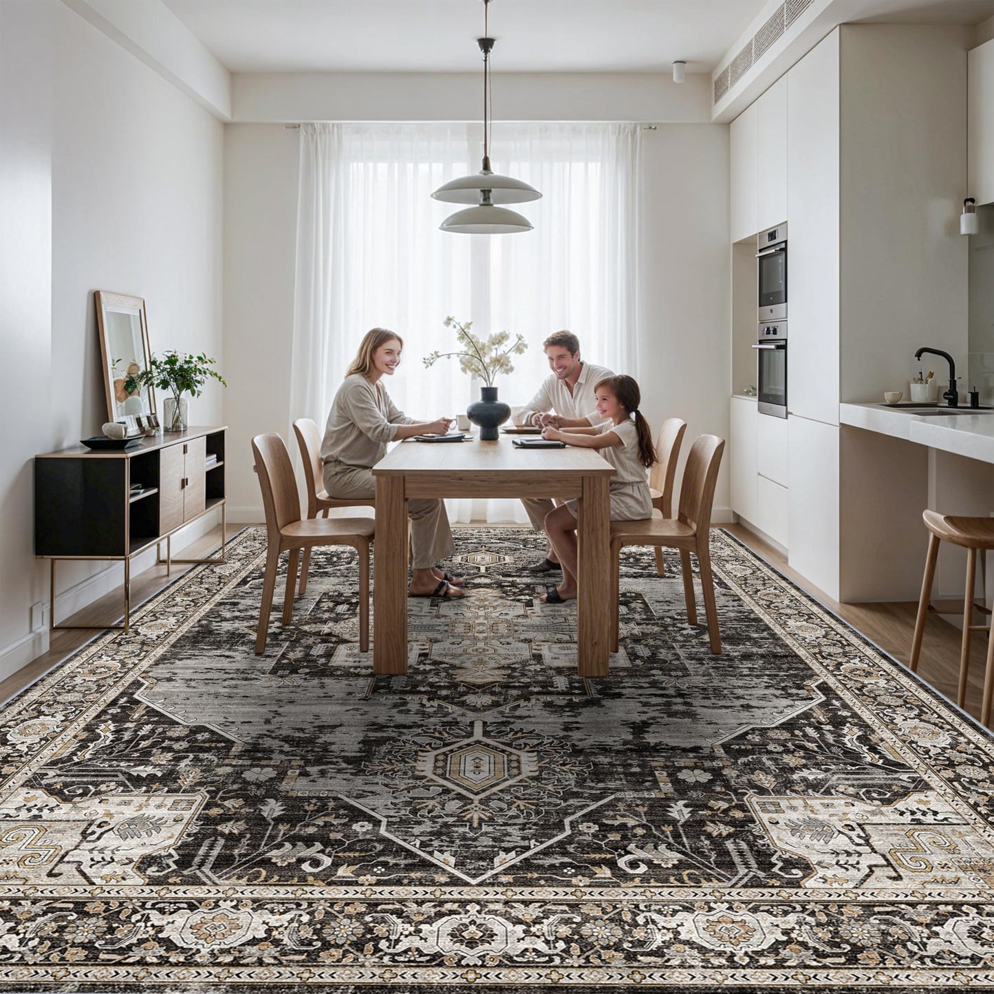 RUUGME Large 12x14 Area Rugs - Large Boho Rugs for Living Room Bedroom Stain Resistant Carpet with Non Slip Backing Low Pile Carpets for Dining Room Office Indoor Home Decor Floor Mat 12X14 Black