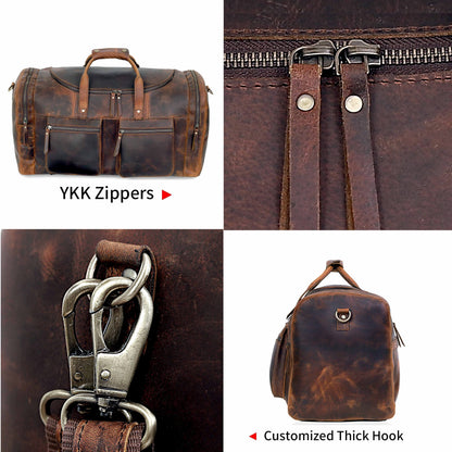 32" Vintage Duffel Classic Style with Modern Outlook Retro Thick Full Grain Cowhide Handmade Airplane Under seat Carry On Bags Leather Gym Overnight Luggage Bag