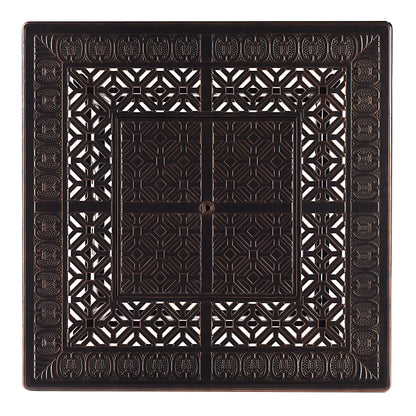 Oakland Living Aluminum 57,0000 BTU 42 in. Square Propane Black Fire Pit Table with Fire Beads, Lid, Propane Tank Cover and Table Fabric Covers in Copper Finish