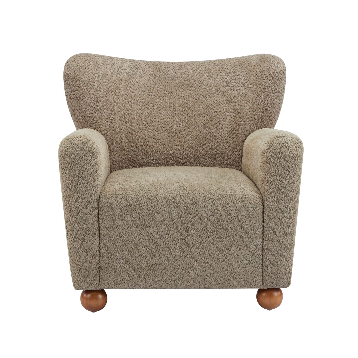 Christopher Knight Home Lindy Wingback Accent Chair, Upholstered Armchair with Rounded Wooden Legs, Curved Backrest Single Sofa, Soft Cushion Seating, Comfy Lounge Chair for Living Room, Light Brown