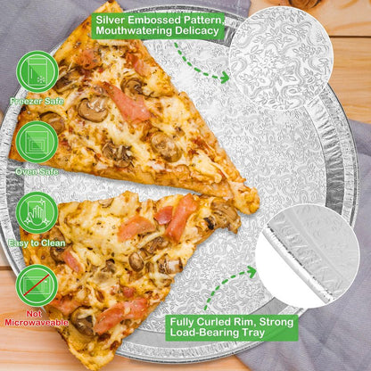 Roponan 15 Pack Serving Platters 12”, Disposable Aluminium Foil Serving Trays for Parties, Silver Embossed Foil Serving Dishes/Plates for Vegetable, Fruit, Slices of Cake, Cookies