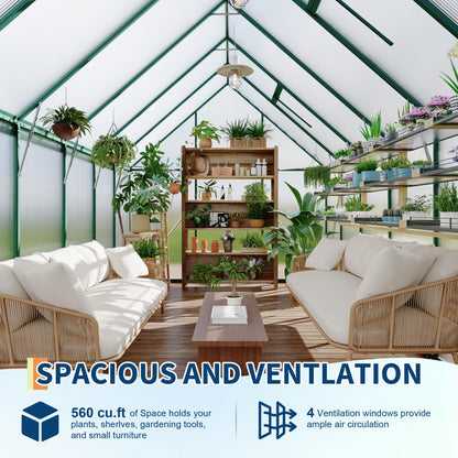 Polycarbonate Greenhouse for Outdoors, Large Walk-InGreenhouse with Quick Setup Structure and Roof Vent, Greenhouse with Ventilation