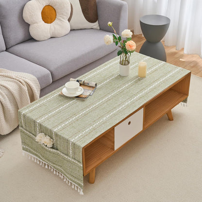 2471 Inches Rectangular Coffee Table Covers for Living Room Striped Embroidered Tablecloth Linen Coffee Table Cloth