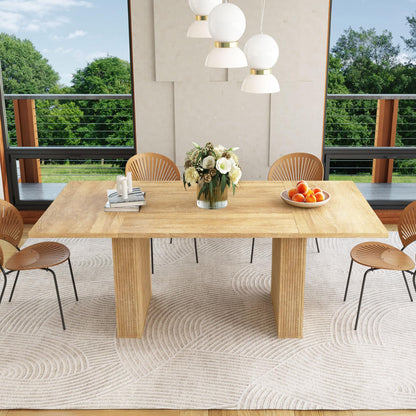 78 Inch Rectangular Dining Table for 6 to 10, Farmhouse Fluted Dining Kitchen Table, Modern Wood Long Dining Table for Kitchen Living Room, Natural
