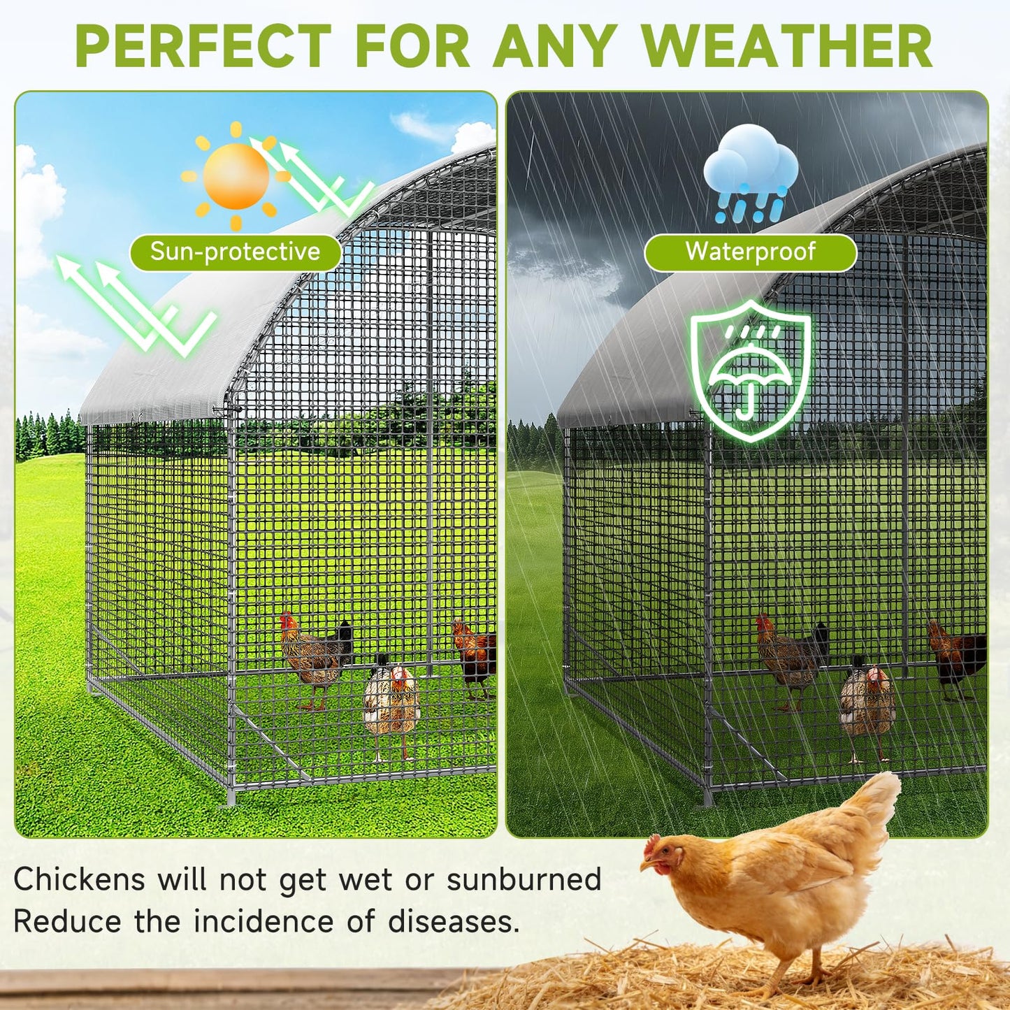 LEVELEVE Large Walk-in Chicken Coop with Chicken Run, Galvanized Poultry Enclosure with Waterproof Anti-UV Cover and Security Lock, Ideal for Rabbit, Duck, Backyard and Farm Yard, 19.7'x 9.8'x 6.6'